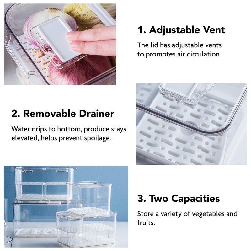 elabo Fruit Storage Containers for Fridge Fresh Produce Saver -3 Pack Stackable Fridge Organizers Bins with Lids, Drain Tray, Food Storage Container for Vegetables, Lettuce, Salad and Berry, BPA-free - Image 2